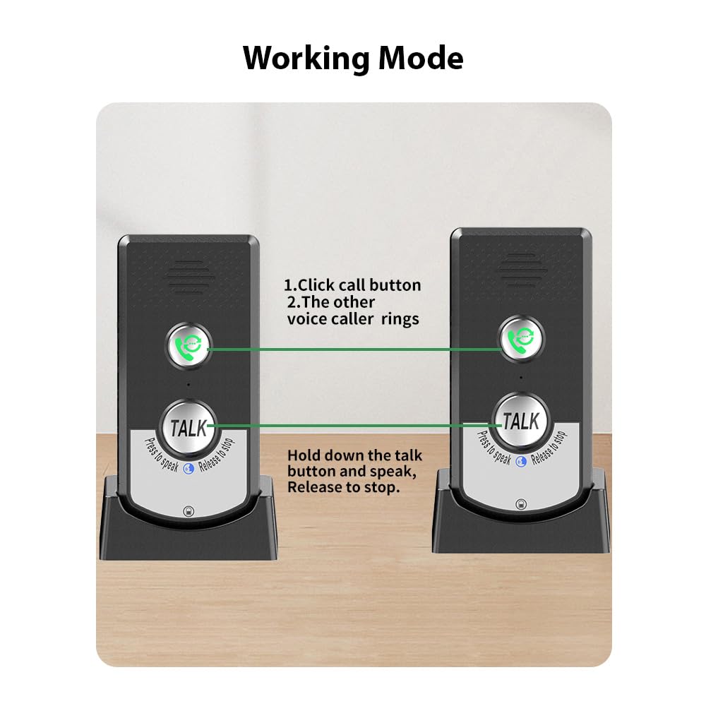 Decdeal 2 Pack Intercoms Wireless for Home, Voice Bidirectional Caller Home Ultra Long Distance Voice Interphone Elderly Caller Room to Room Communication Intercom Two Way Ringtone Call