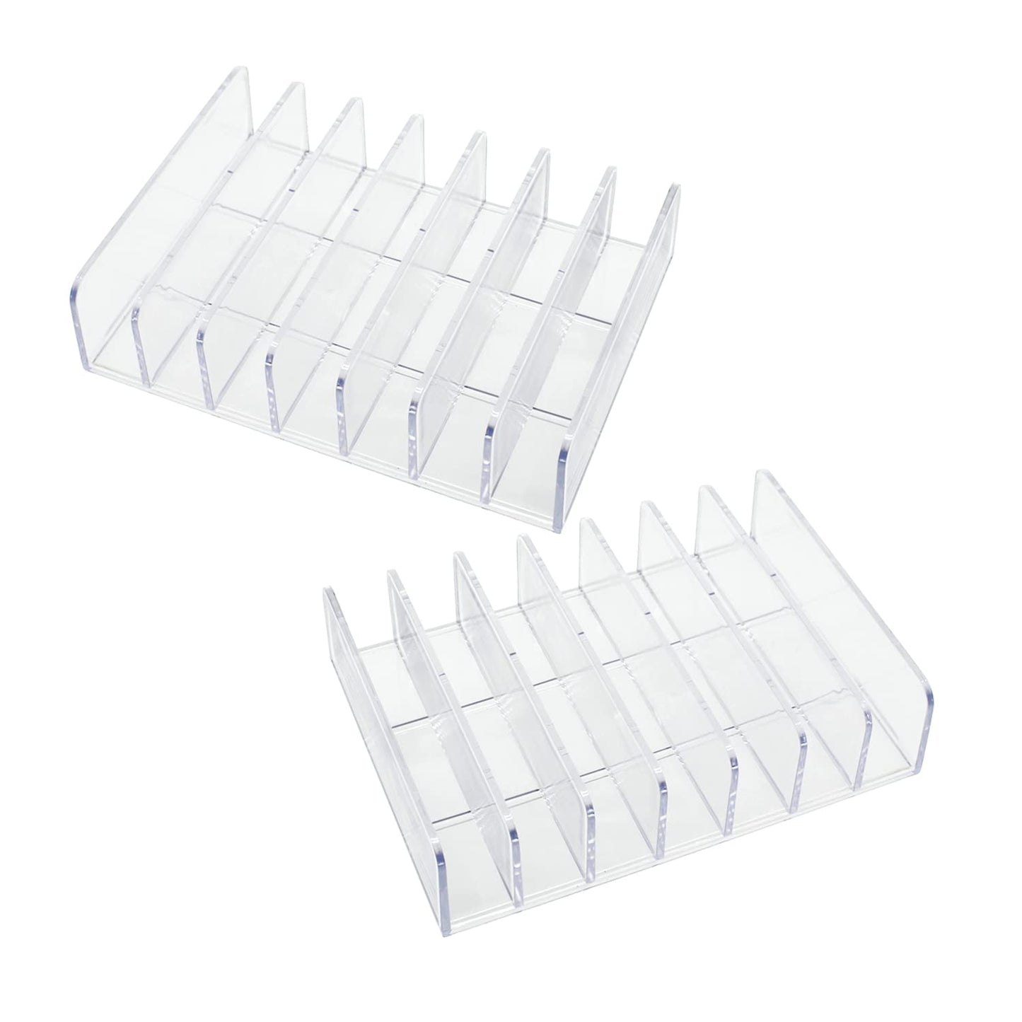 Halyuhn Acrylic Mail Holder 2 Pack, 7 Slots Clear Desk Organizer for Sorting Mail, Clear Bill Money Organizer for Envelope, Card and Makeup, Cash Tray for Cash Stuffing, Use in Home and Office