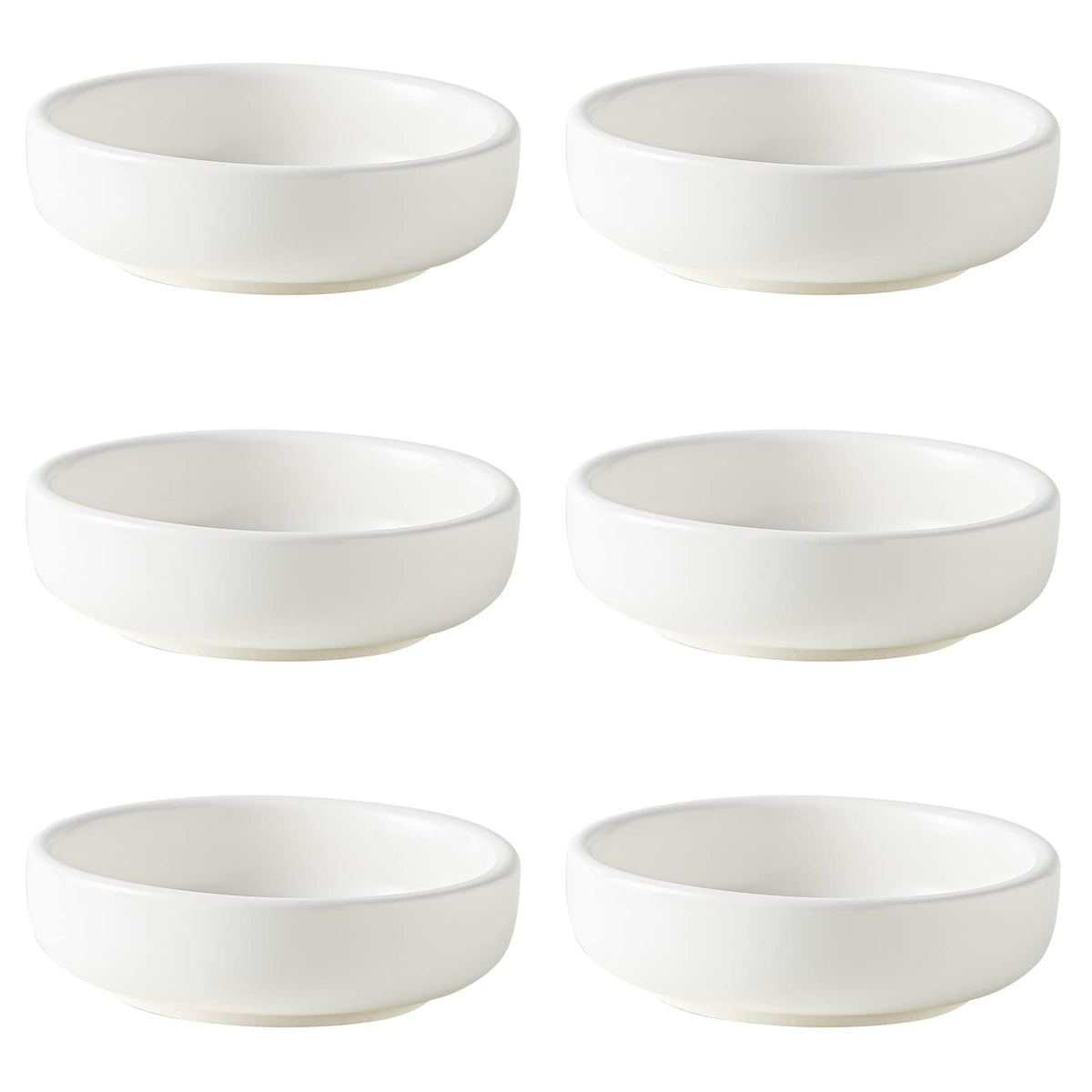 KAMAIDI Dipping Bowls Set, Ceramic Sauce Dishes, 2 oz Soy Sauce Dish, Side Bowls, Small Bowls for BBQ, Condiments, Appetizer, Dessert, Sushi, Set of 6 (White)