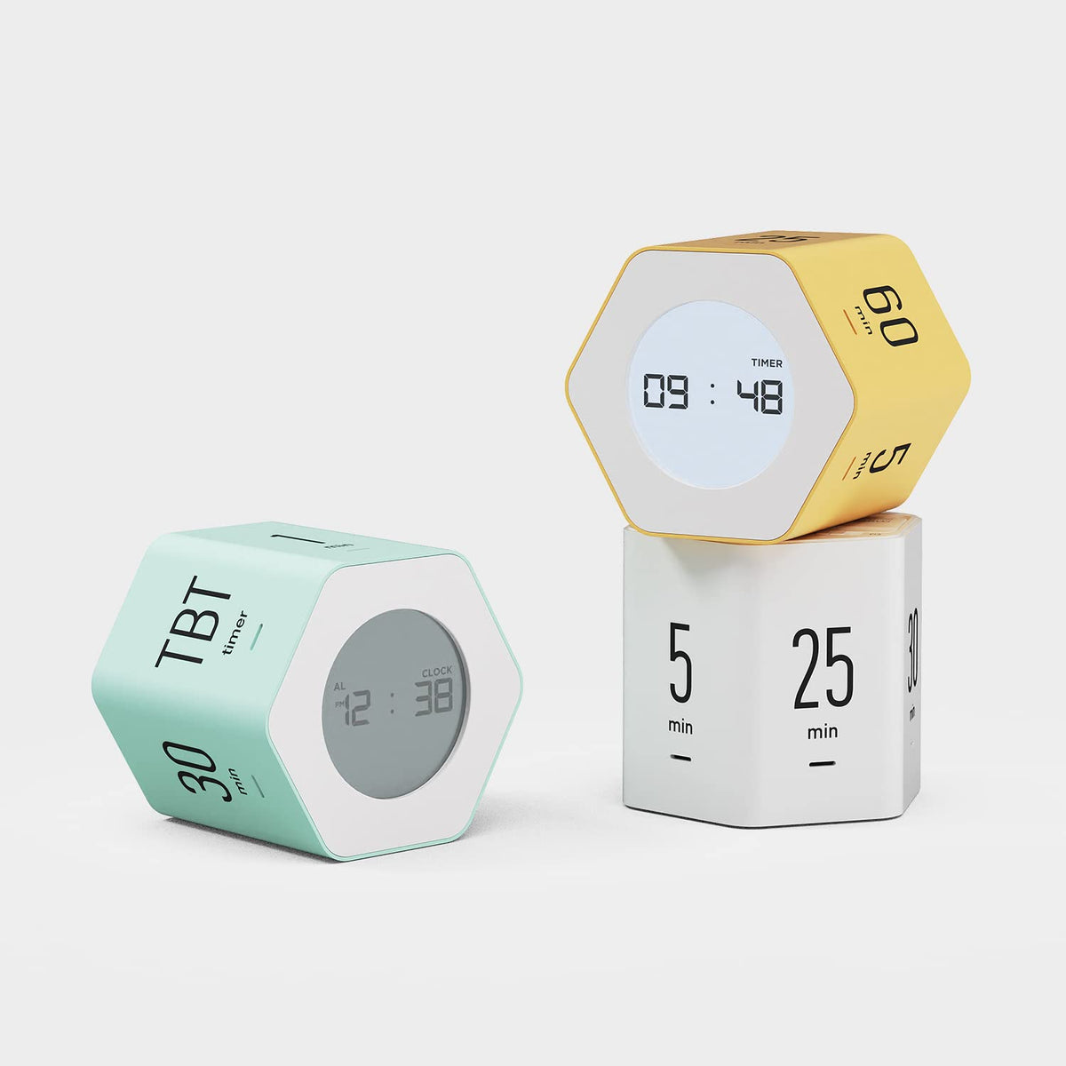 mooas Multi-Hexagon Clock Cube Timer, Digital Clock Time Timer, Pomodoro Timers, Backlit Display 12/24H Mode Count up & Countdown, Rotating Various time presets ideal for Classroom Gym Kitchen (White)