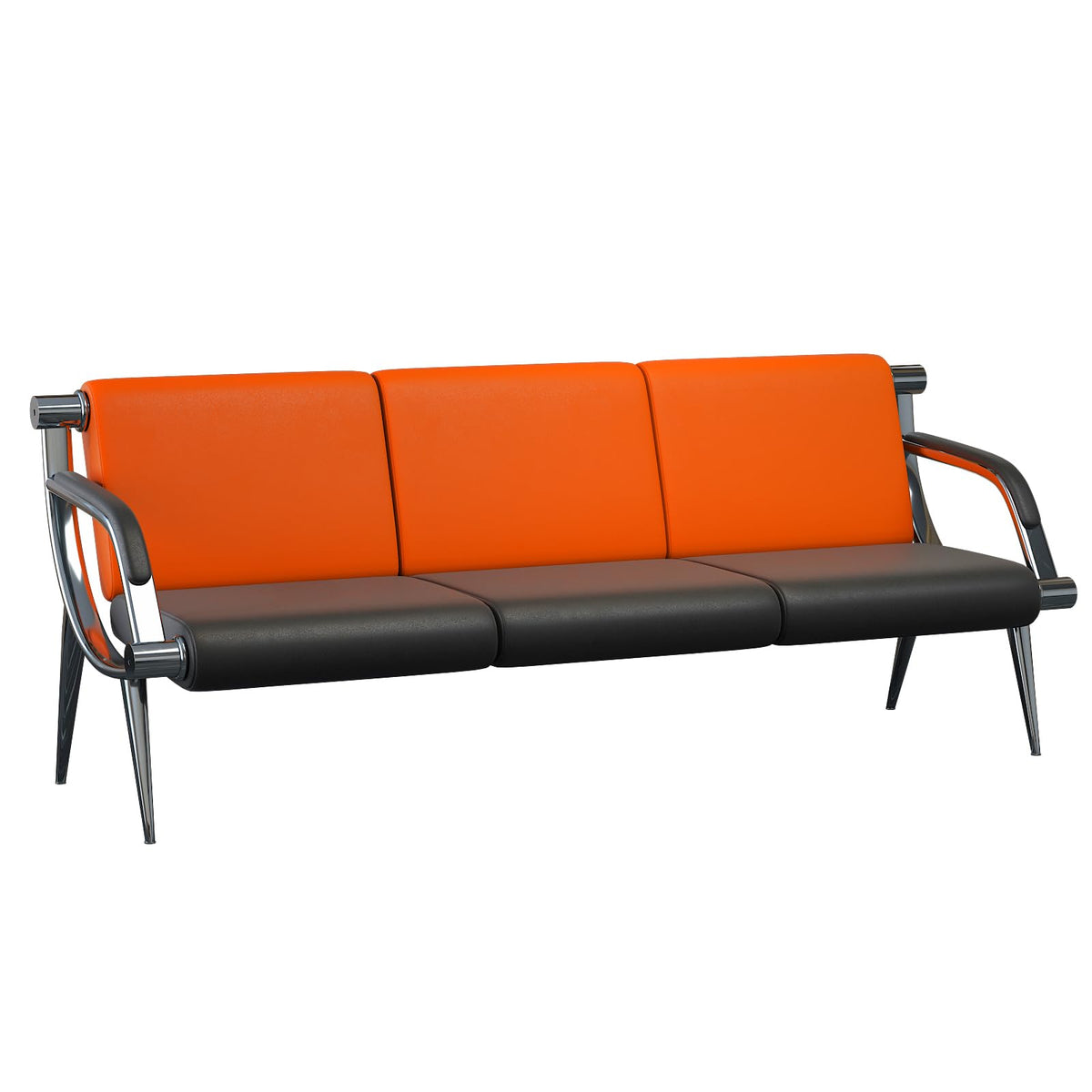 wonline 3 Seat Waiting Room Chair with Armrest PU Leather Office Furniture, Office Guest Seating Lobby Conference Reception Chairs for Airport Clinic Hospital Bank Salon Barber(Orange&Black)
