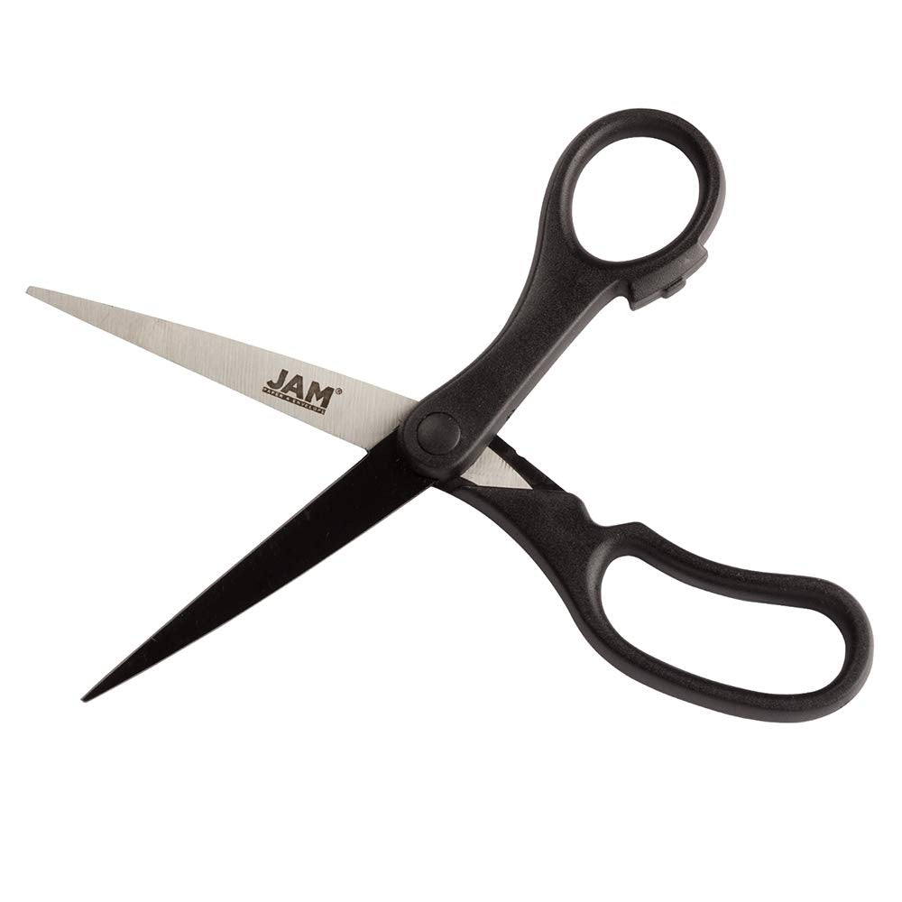 JAM PAPER Multi-Purpose Precision Scissors - 8 Inch - Black - Ergonomic Handle & Stainless Steel Blades - Sold Individually