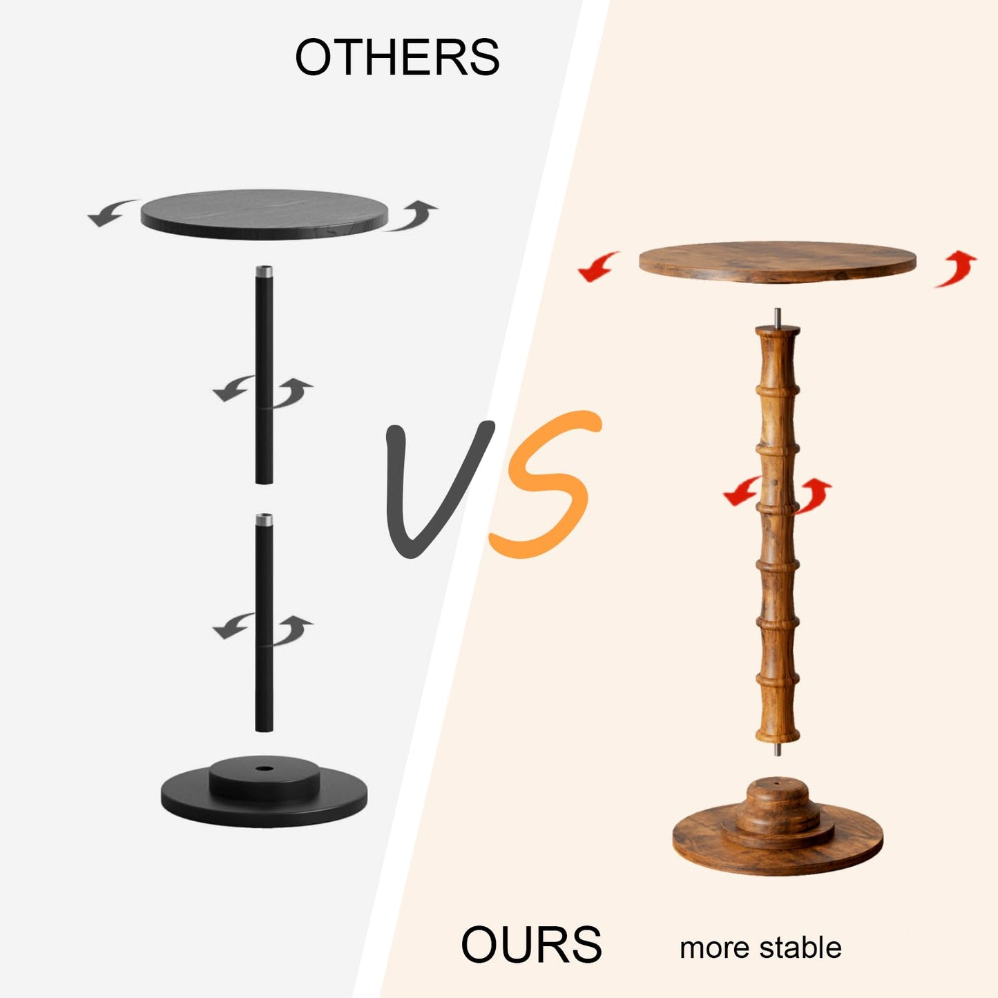 Leomonio Round Side Table, Modern Drink Table for Small Spaces, Small End Table with Solid Wood Leg for Living Room, Bedroom, Corners, and Office (Rustic Brown)