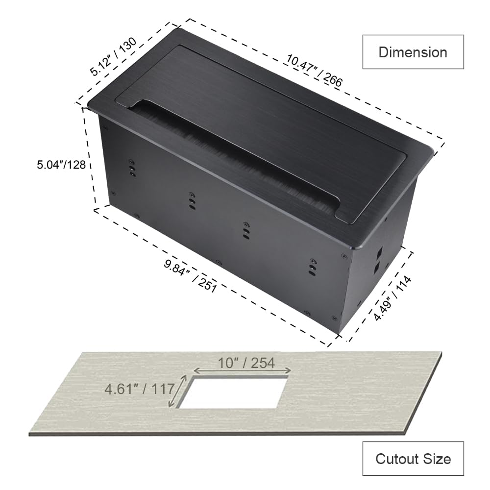 Tabletop Multimedia Connectivity Box with 4 AC Power+2 HDMI+2 RJ45+1 USB3.0 Port +1 USB-C +2 Audio with 5.58ft Power Cord for Conference Room Office Desk(Black)