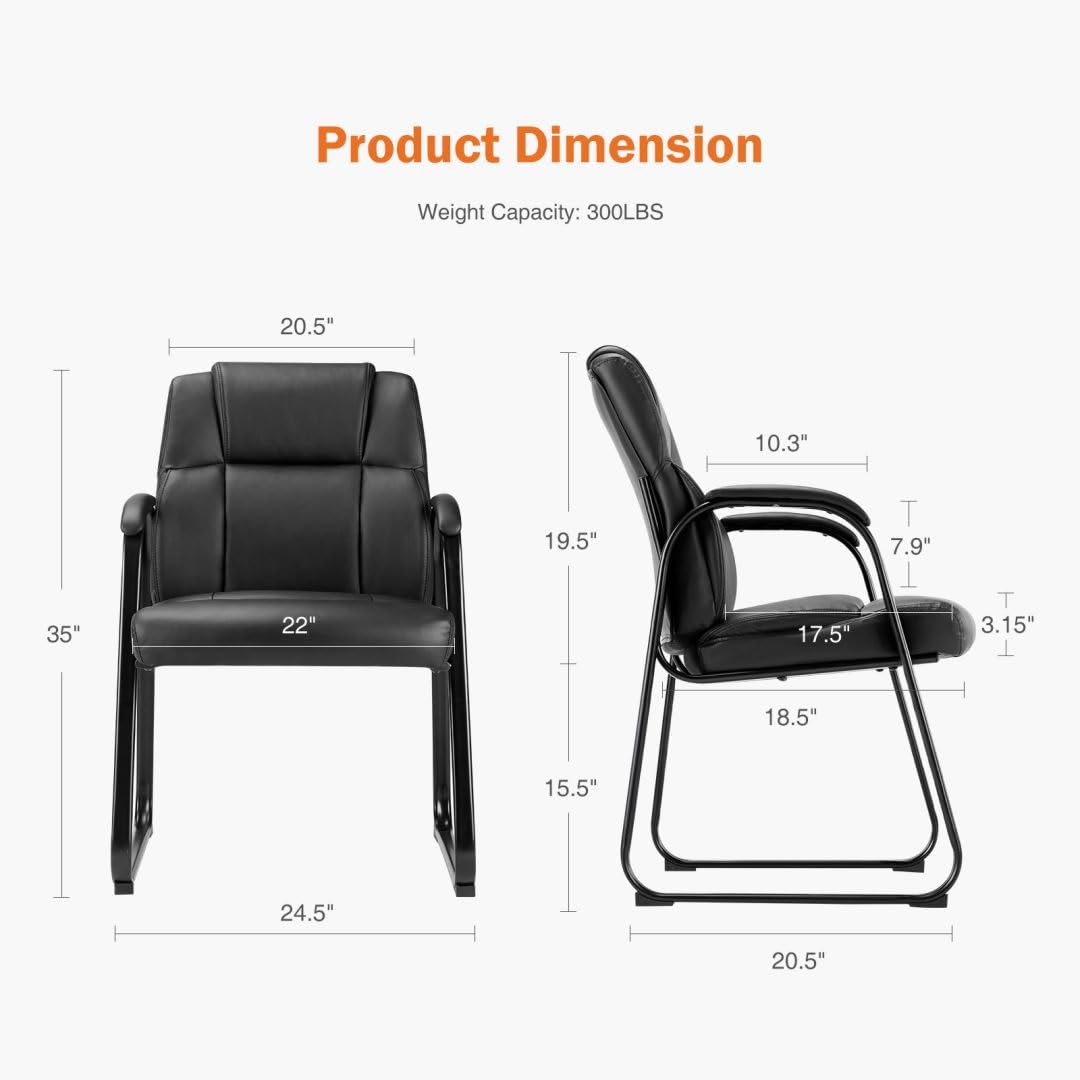 UOCFYK PU Leather Conference Room Chair, Tall Back Chairs with with Padded Arms and No Wheels, Guest Chair for Reception Waiting Room Black