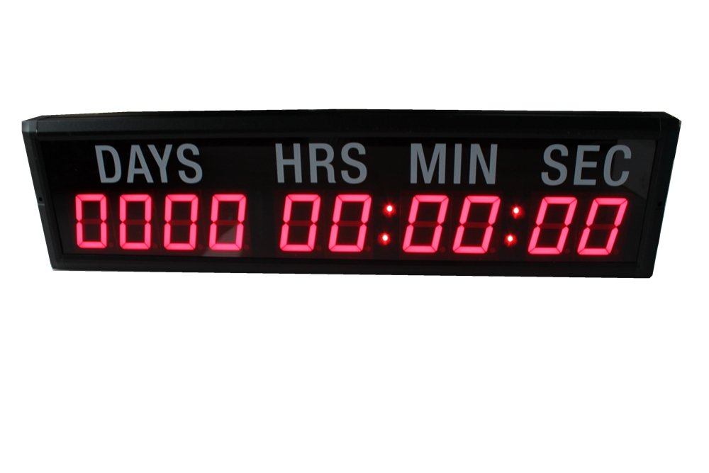 AZOOU 2.3-Inch 10 Digits Red LED Timer Countdown/Up Wall Mounted Clock with Days Hours Minutes Seconds