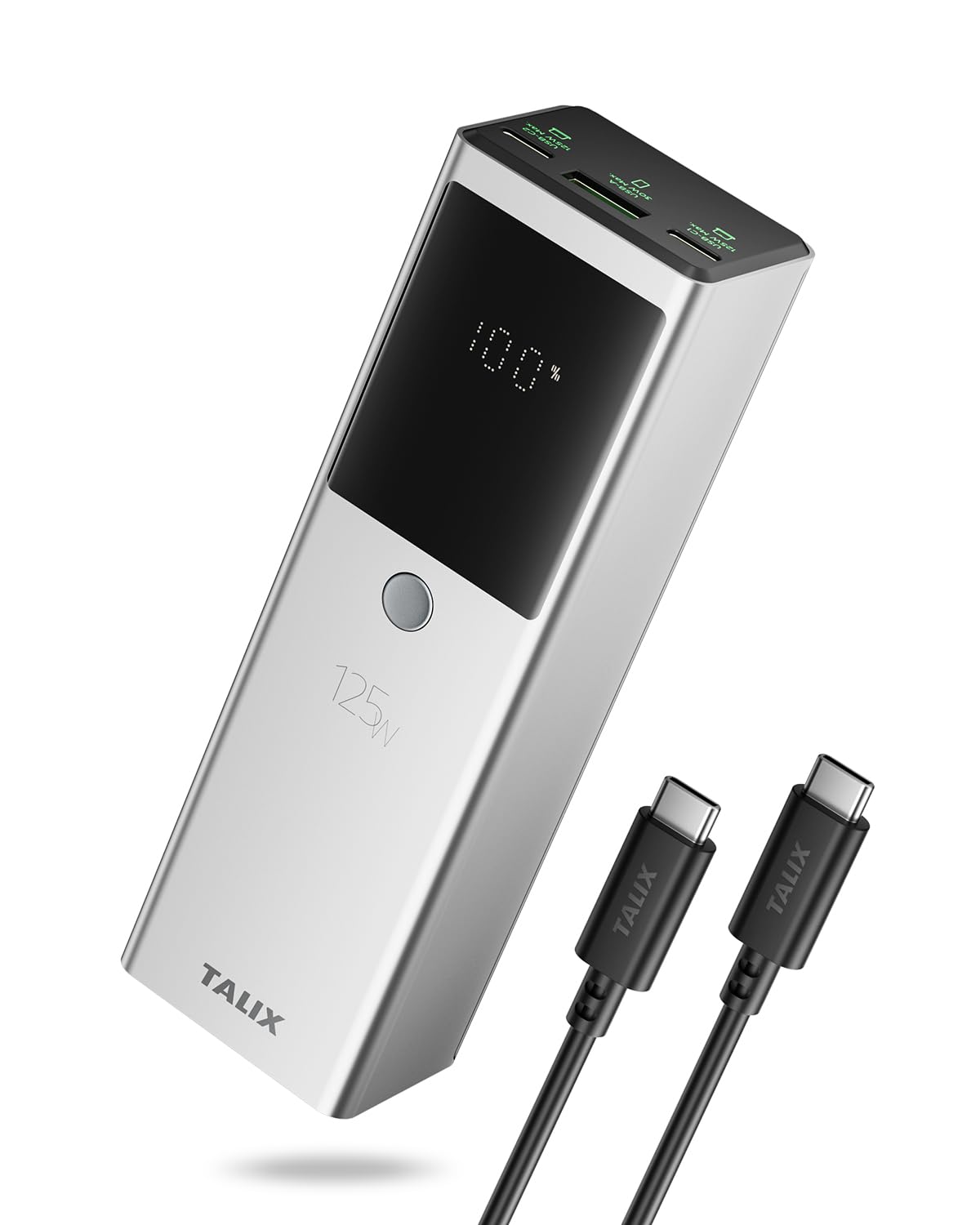 TALIX 125W Power Bank, 12800mAh Portable Laptop Charger with 240W USB-C Cable and 3-Port, PD Fast Charging Battery Pack for Laptop/Lenovo/Dell/MacBook/iPhone 17/Moto/Samsung S26, TSA Approved