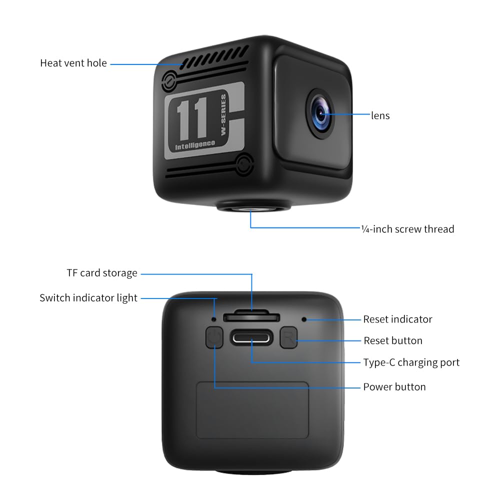Mini Security Camera, 1080p HD Wireless Indoor Cam with 6-Hour Battery & No WiFi Needed for Recording, AI Motion Detection Night Vision for Home, Office Monitoring, Black (NOT a 4G LTE Camera)