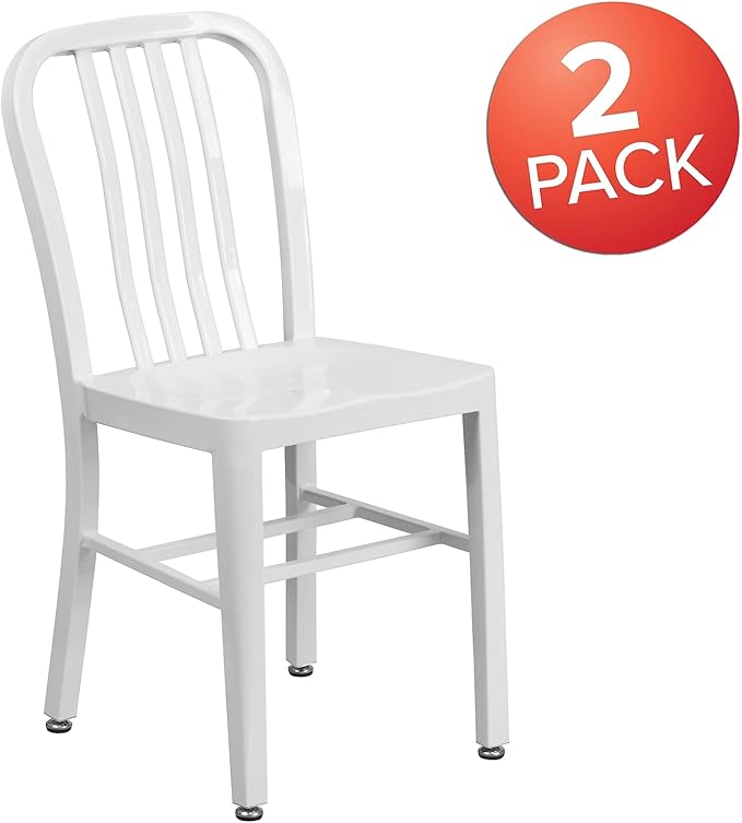 Flash Furniture Gael Commercial Grade 2 Pack White Metal Indoor-Outdoor Chair