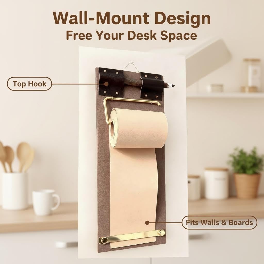 Alaviitsi Retro Clipboard Kraft Paper Dispenser, Wall Mounted 2.75 Inch Butcher Paper Roll Holder for Memo, to-Do List, Home and Work Decor