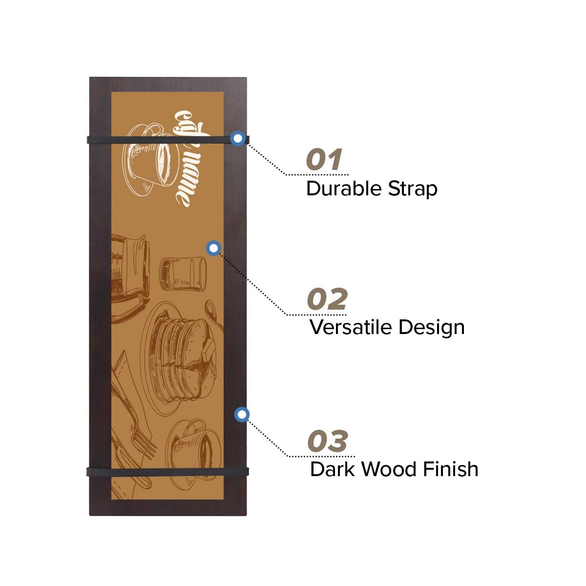 LZMS 4 Pcs 4 1/2" x 12 1/2" Dark Wood Color Clipboards - Menu Holder - Check Presenter with Straps - for Pocket Sized Notepads