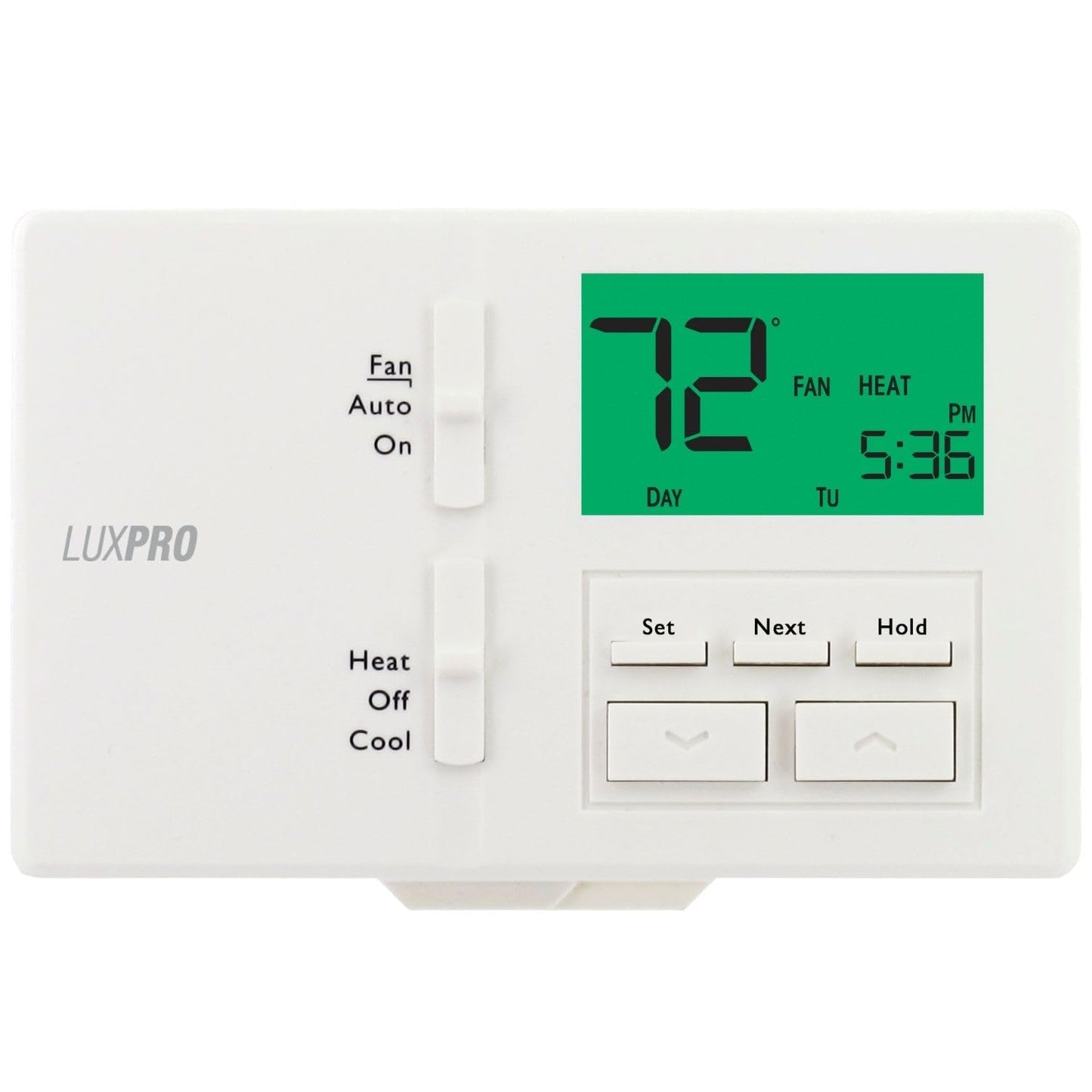 Lux Pro All in One Non Programmable/Programmable Thermostat; 7 and 5/2 Day Settings for Digital Energy Saving; Multi Stage Heating, AC Systems; Easy DIY, P711-Horizontal, 1 Unit, Batteries Included