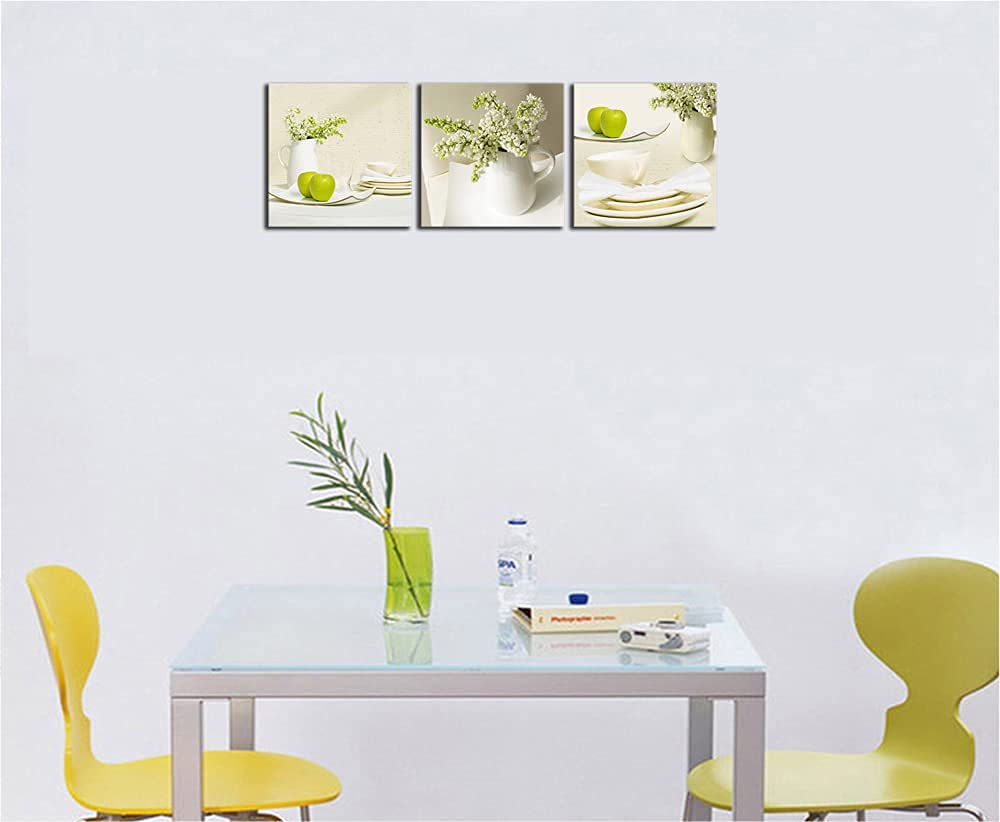 Wieco Art Elegant Life Canvas Prints Wall Art Grace Flowers Pictures Photo Paintings for Bedroom Bar Home Decorations Modern 3 Panels Stretched and Framed Decorative Green Floral Giclee Artwork