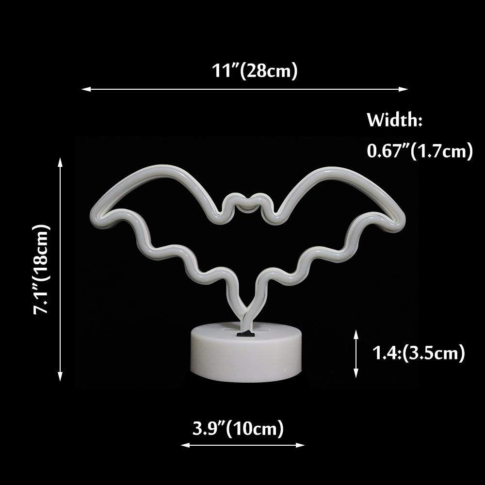 Vicila LED Neon Bat Lights Halloween Decorations, Bat Shape Neon Signs Night Lights Battery Operated Desk Table Lamp for Bedroom, Bar, Wall, Spooky Decor-Bat with Holder Base(Pink)