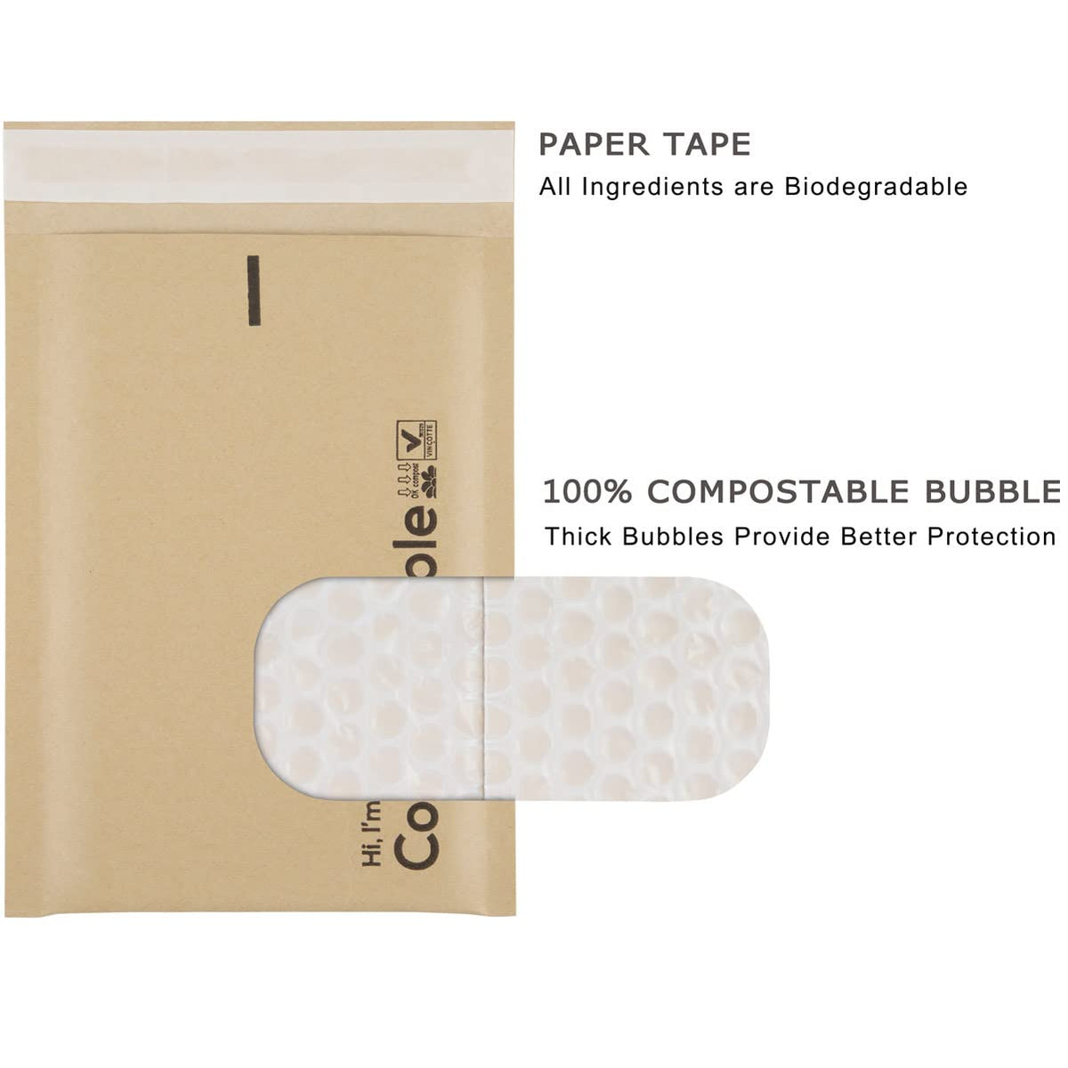 8.5x12 100% Biodegradable Brown Kraft Bubble Mailers,25 Count #2 Compostable Padded Packaging Wrap Envelopes Pouches Eco Friendly Self Seal Bags