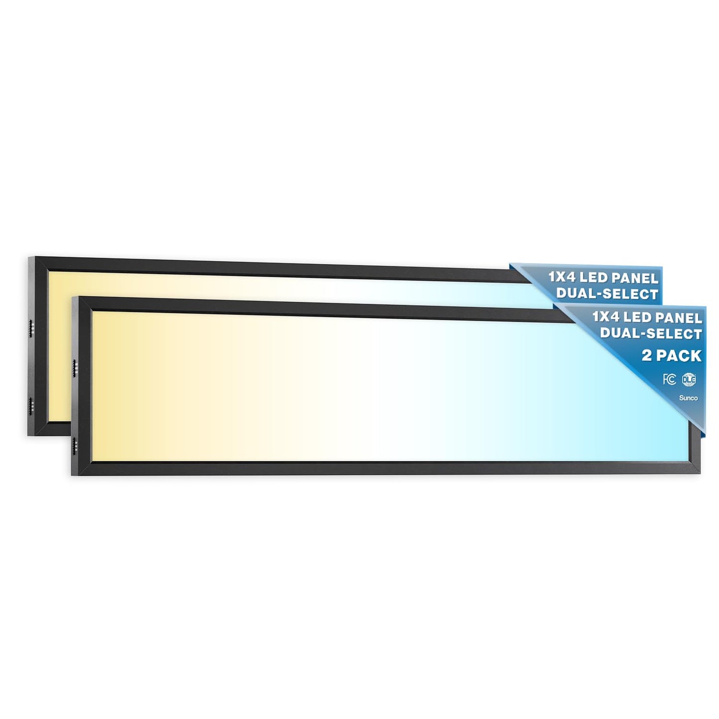 Sunco 2 Pack 1x4 LED Flat Panel Light, Dual Selectable CCT 3500K/4000K/5000K & Selectable Wattage 30W/40W/46W, 5700LM, 0-10V Dimming, Matte Black Drop Ceiling Fixture - ETL, DLC