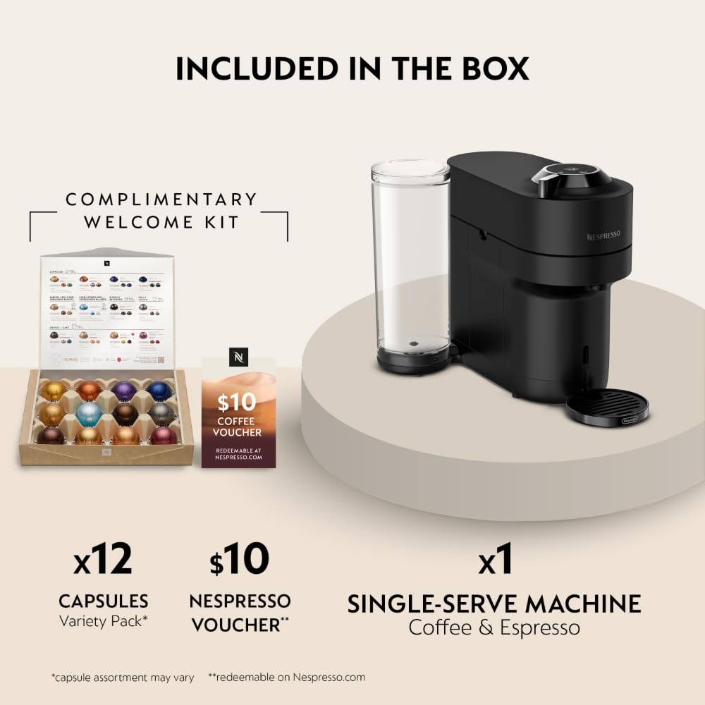 Nespresso Vertuo Pop+ Coffee and Espresso Maker by De'Longhi, Black Matte with Dark Chrome
