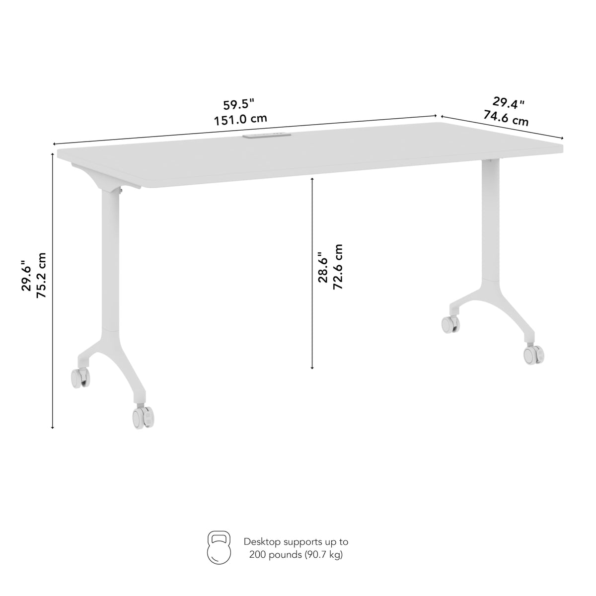 Bush Business Furniture 60-inch Rolling Rectangle Conference Room Table, Modular Training Table with Wheels for Meetings and Classrooms, Commercial Office Furniture, Synergy Collection, White