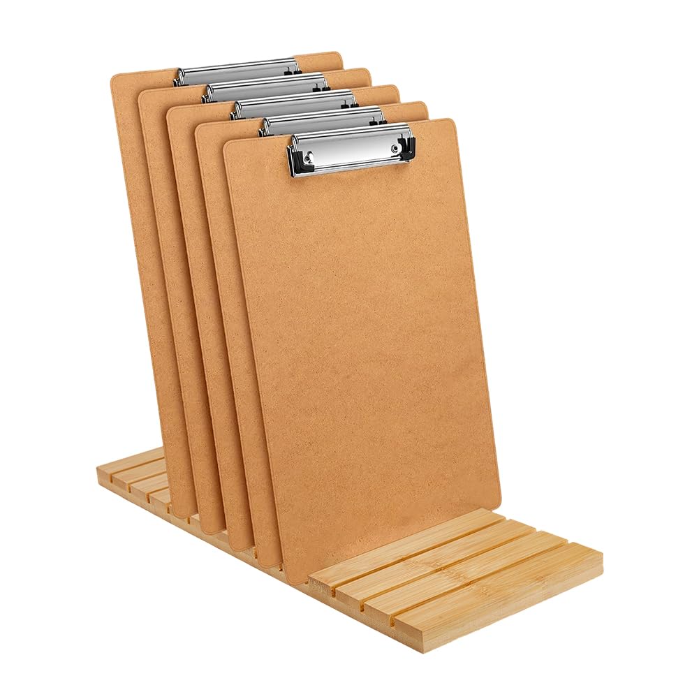 DICOSMETIC 41.5x15cm Bamboo Clipboard Holder 13 Slots Wooden Clipboard Organizer Menu Display Receipt Holder Document Typing Paper Stand for Restaurant Office School