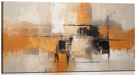Sense&Sensitivity Arts Modern Orange Abstract Wall Art - Premium Textured Wall Art, Orange, Grey and Black Wall Decor for Home and Office Decor Wall Painting Contemporary Geometric Print Pictures Home Decoration Ideas 40x20 Ready to hang