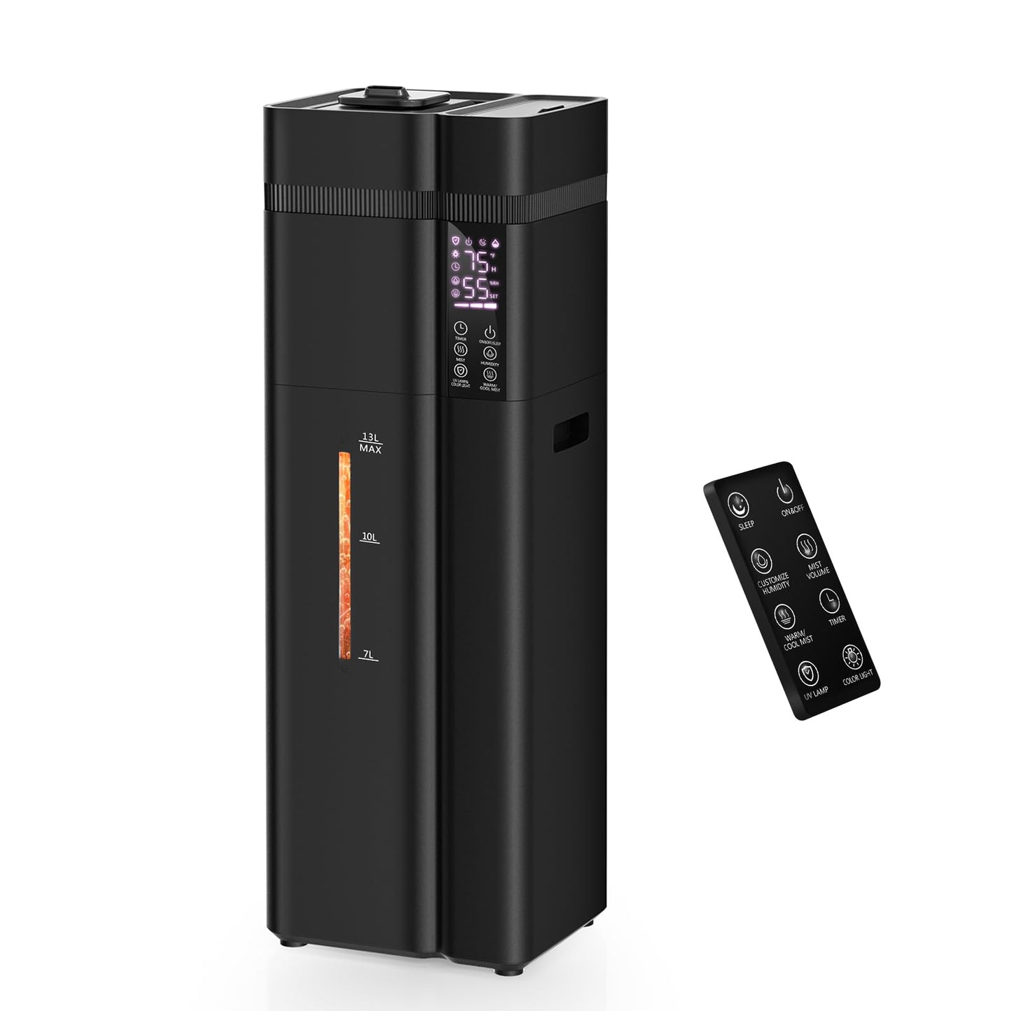 Zeova 13L/3.4Gal Humidifiers for Bedroom, Ultrasonic Warm & Cool Mist Humidifier Large Room, Covers 800ft², 72H Runtime, 24H Timer, 3 Mist Modes Top Fill Quiet Humidifiers for Home, Office, Black