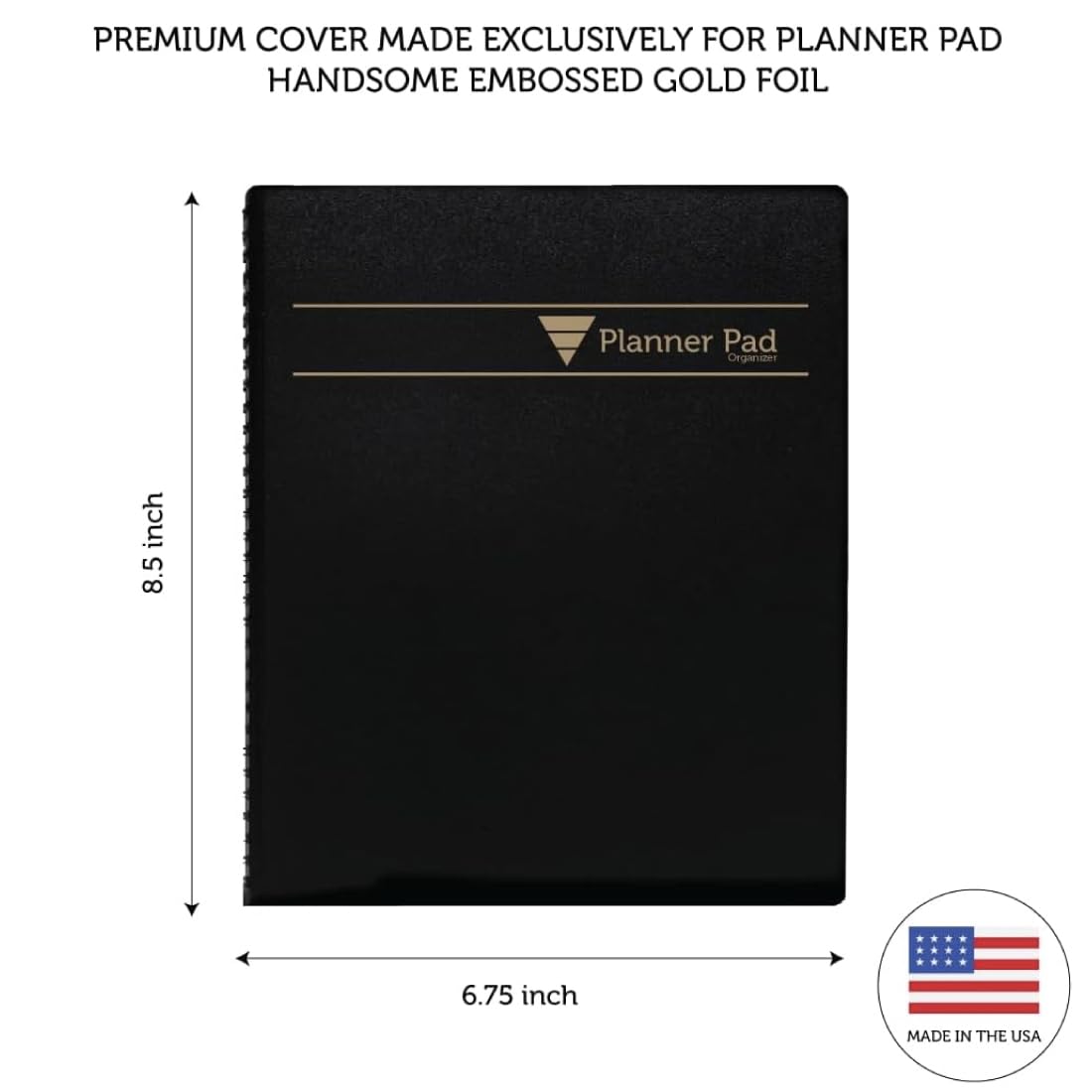 Planner Pad Spiral Bound July 2026 – June 2027 / Academic Year 6 3/4" x 8 1/2" 3-Tier Funnel Down 12 Month Medium Size Organizer, Black Cover/Black Ink