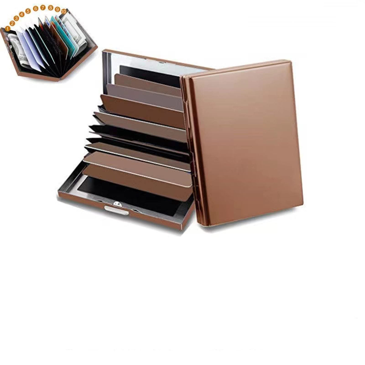 YJHWLF RFID BlockingStainless Steel Credit Card Holder, Men Women Metal Slim Wallet For Driver's License, ID Cards, Credit Cards, Or Business Cards (Rose gold 10 grid)