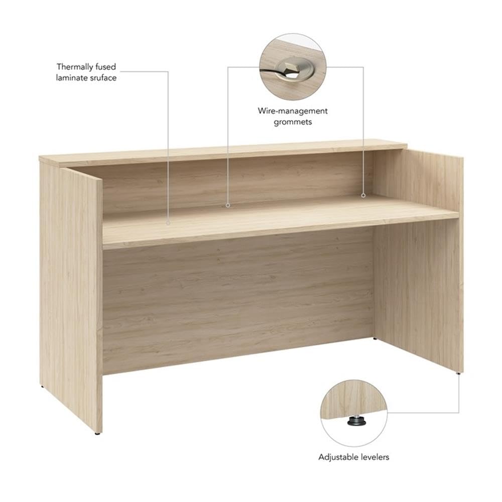 Bush Business Furniture Arrive 72W x 30D Reception Desk with Shelf in Natural Elm, Modern Receptionist Station for Office Waiting Room