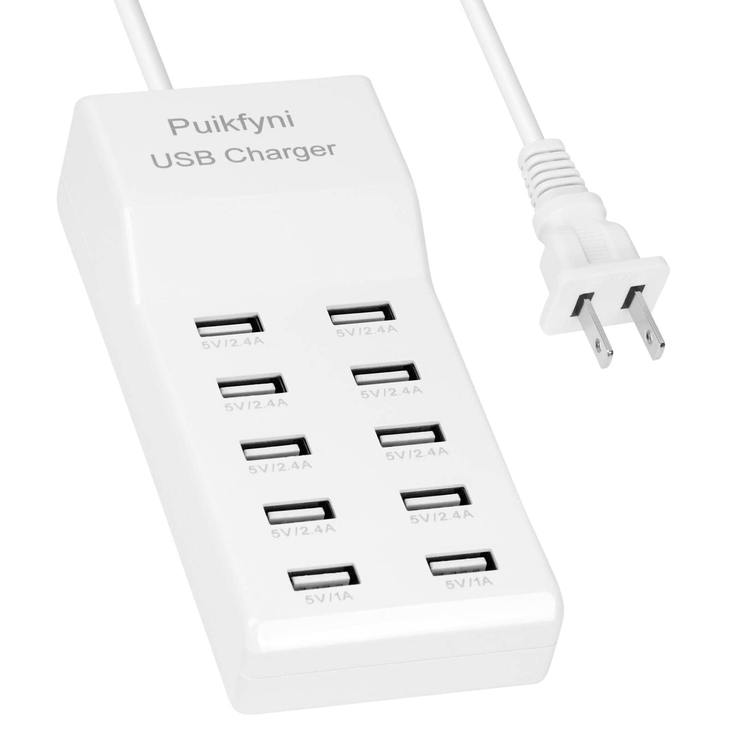 10-A Port USB Charger Station, smart Multiple Charging Block/USB Power Strip for Multiple Devices,Mobile Phones and iPads,Smart Watches Tablets (White)