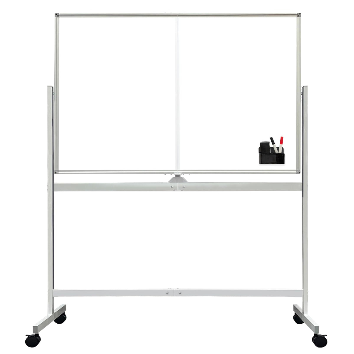 BIBOC Rolling Stand White Board 32×48 Inches, Double Sided Mobile Dry Erase Board with Aluminum Frame, 360 Rotating for Home Office Classroom