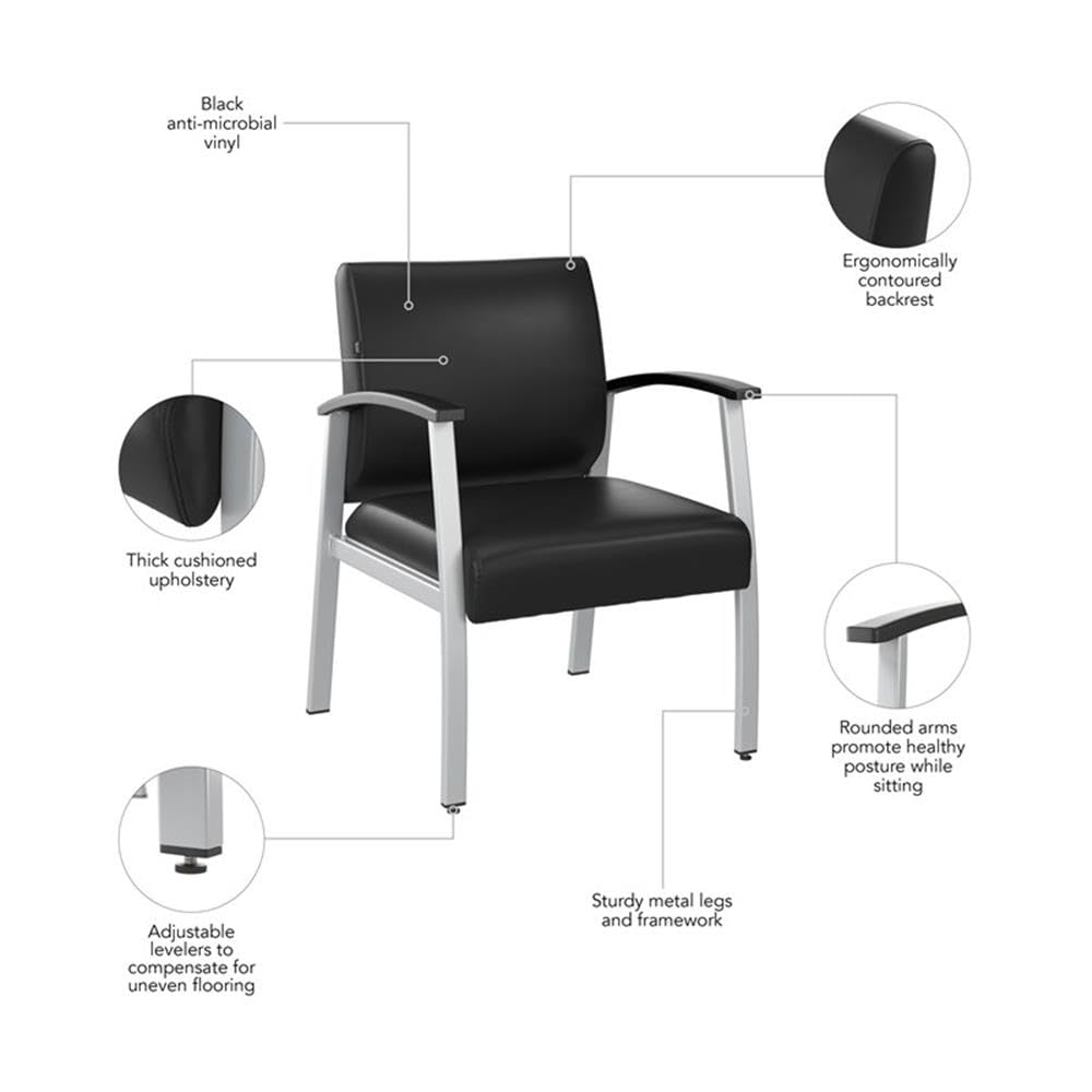 Bush Business Furniture Arrive Waiting Room Guest Chair with Arms in Black Vinyl, Reception Area Seating for Office and Lobby