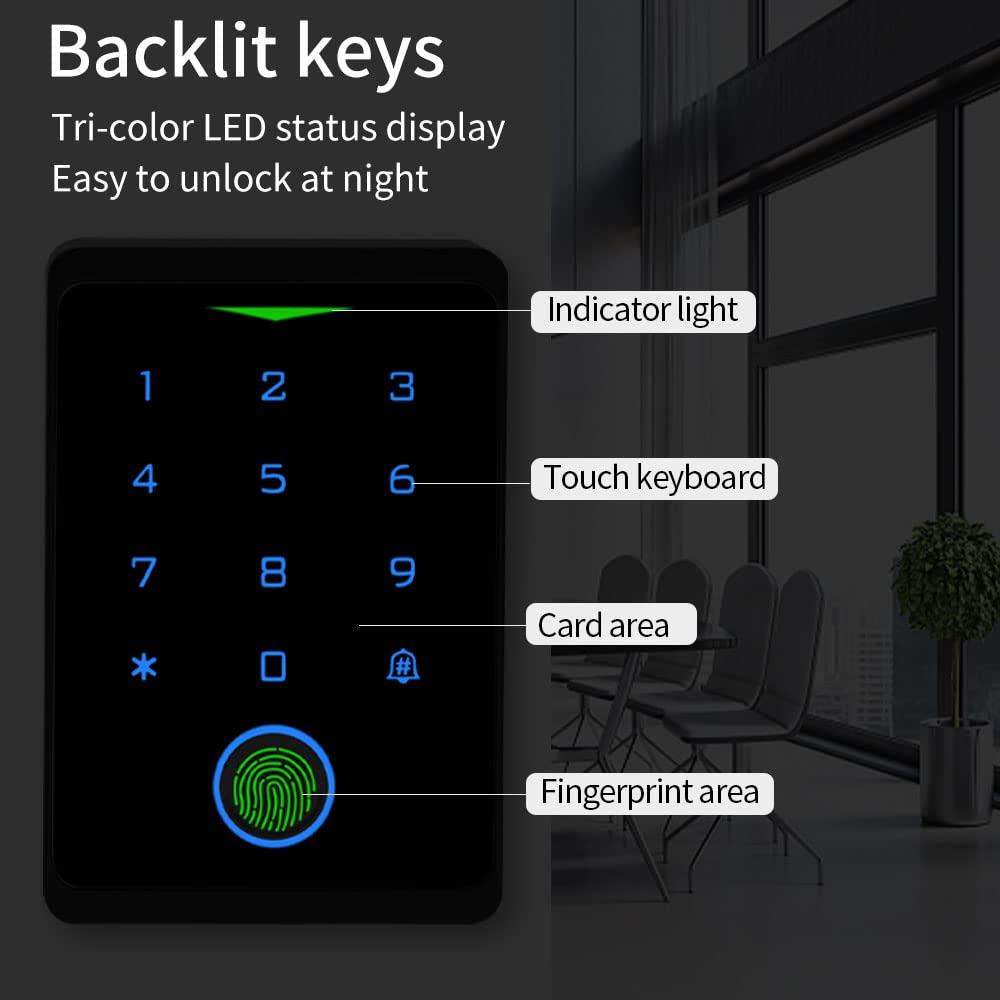 BSTUOKEY WiFi Access Control Keypad,Fingerprint Controler,125khz Card,Lock Opener,Mobile APP Door Keypad,Remote Control Door Lock,Entry Gate Keypad,IP66 Watreproof,1000 User,10pcs Card Free