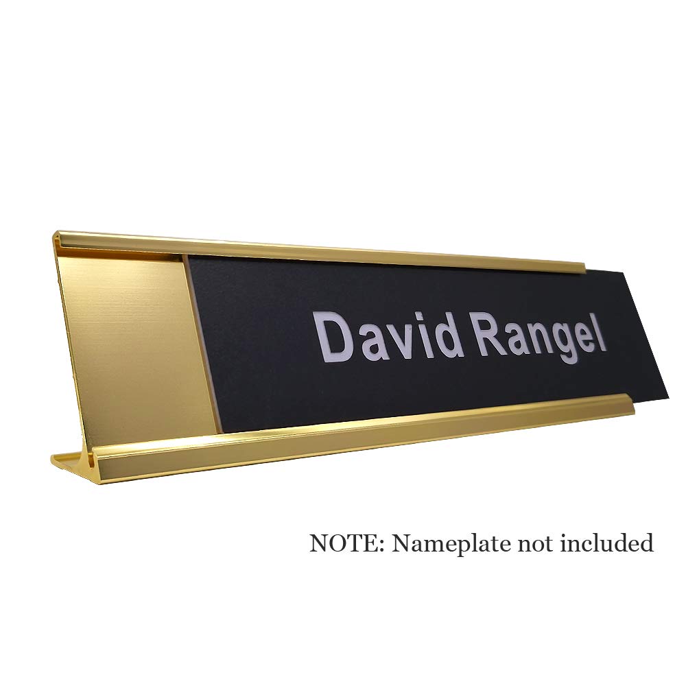 2" x 8" Aluminum Desk Name Plate Holder, Office Business Desk Sign Holder Desktop-5 Pack (Yellow Gold)
