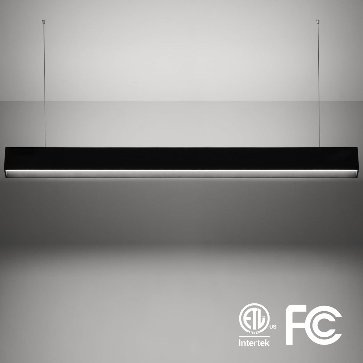 LEONLITE 4FT Linkable LED Linear Light, 3CCT 55W 3000K/4000K/5000K Selectable, UGR<19, ETL Listed Dimmable Architectural LED Suspension Office Lighting Fixture, Matte Black Aluminum Housing, Pack of 4