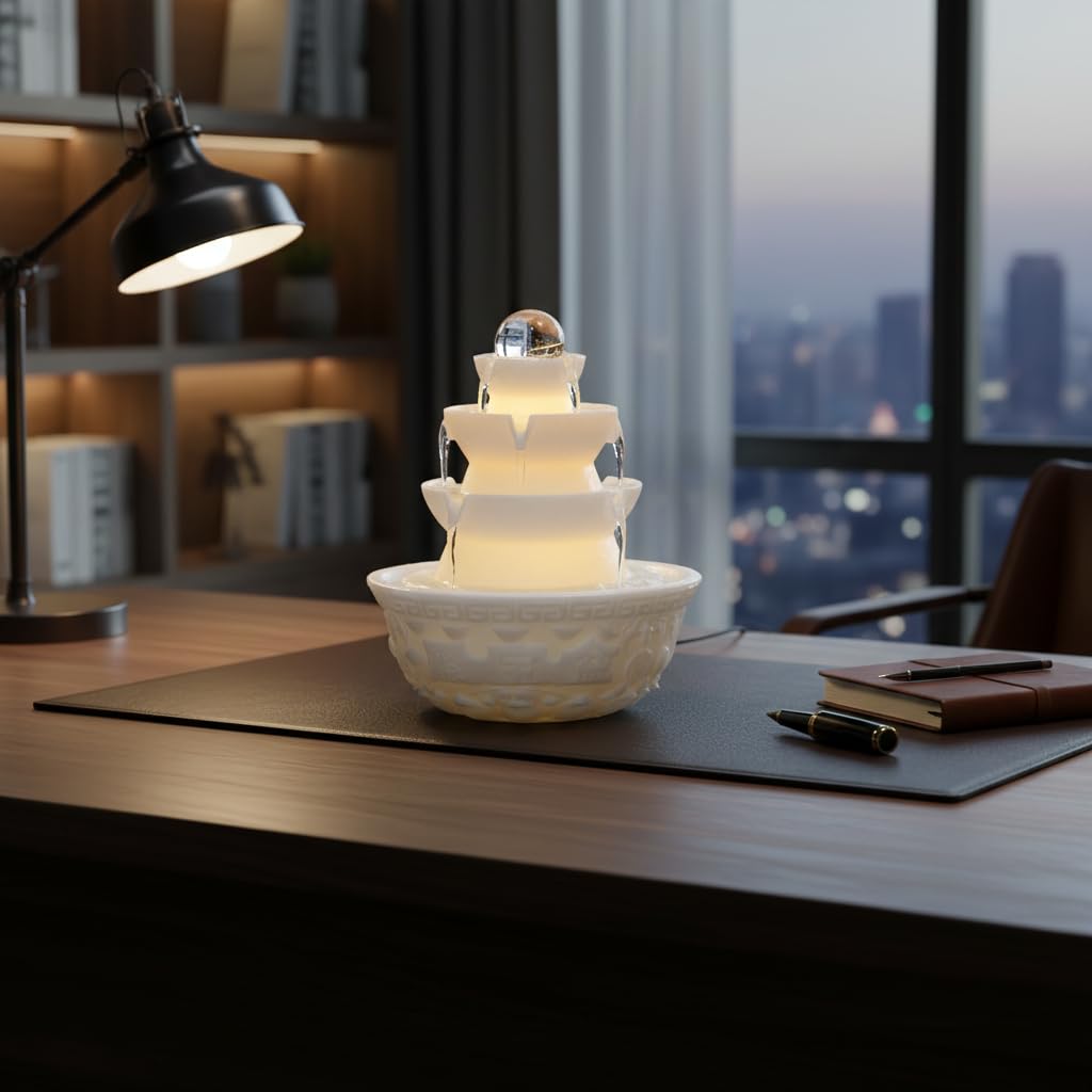 Tabletop Water Fountain - Desktop Waterfall Fountain Indoor Tabletop Humidifiers Home Decoration for Office, Living Room, or Bedroom