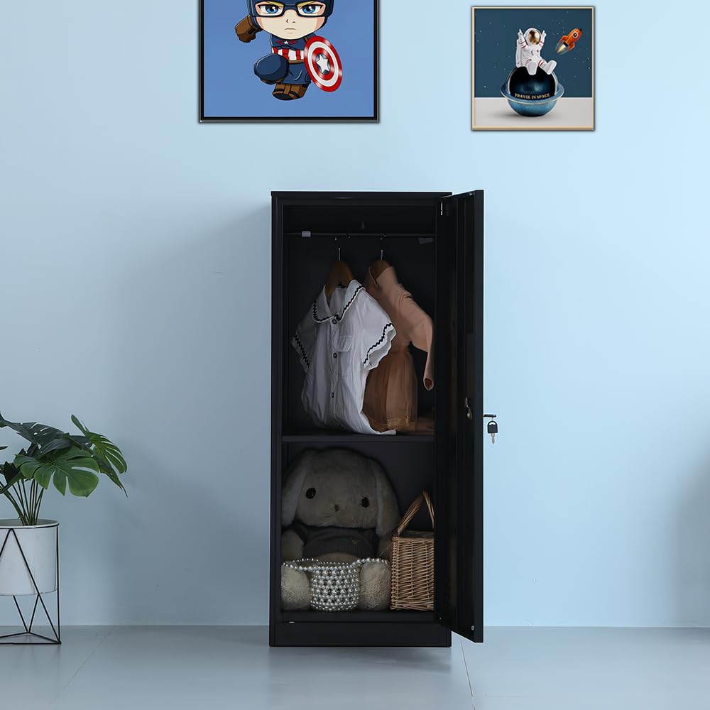 DAYTOYS 1 Door Metal Vertical Storage Locker for Kids Bedroom, Children Room, School, Office, Home,Stackable Steel Storage Cabinet for Toys, Sports Equipment,Anti-Tilting Device.(Black, 1D)