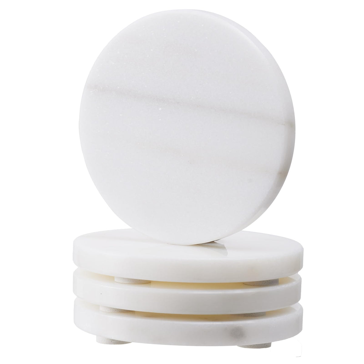 Marble Coasters Set of 4, 4-inch Round Natural Stone Drink Coasters with Non-Slip Backing, Heat Resistant Coaster for Coffee Bar Home Kitchen Decor, Ideal Housewarming Wedding Gifts(Arabescato)
