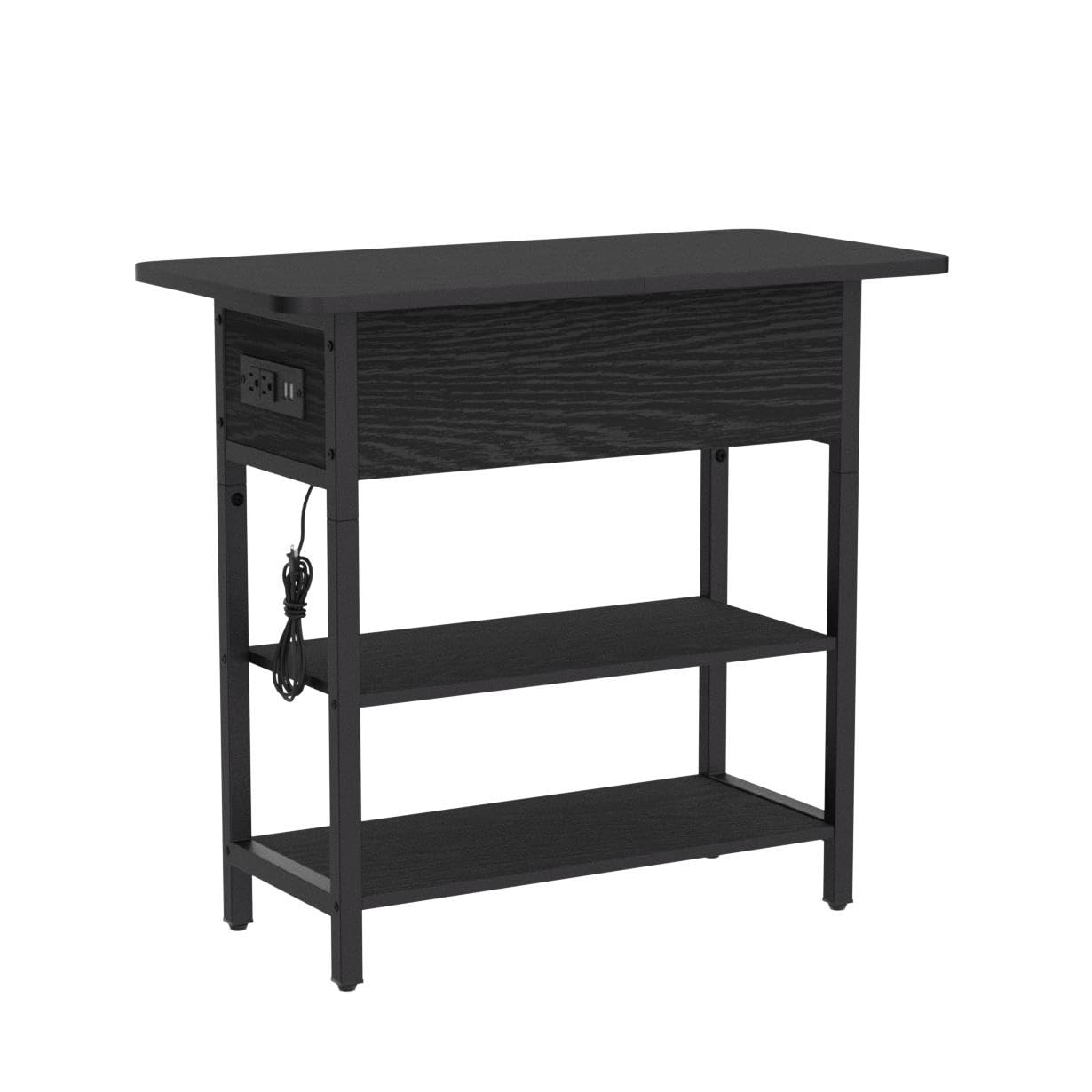 Yoobure End Table with Charging Station, Flip Top Side Table with USB Ports and Outlets, Sofa Couch Table Bedside Table for Living Room Bedroom, Narrow Nightstand with Storage Shelves for Small Space