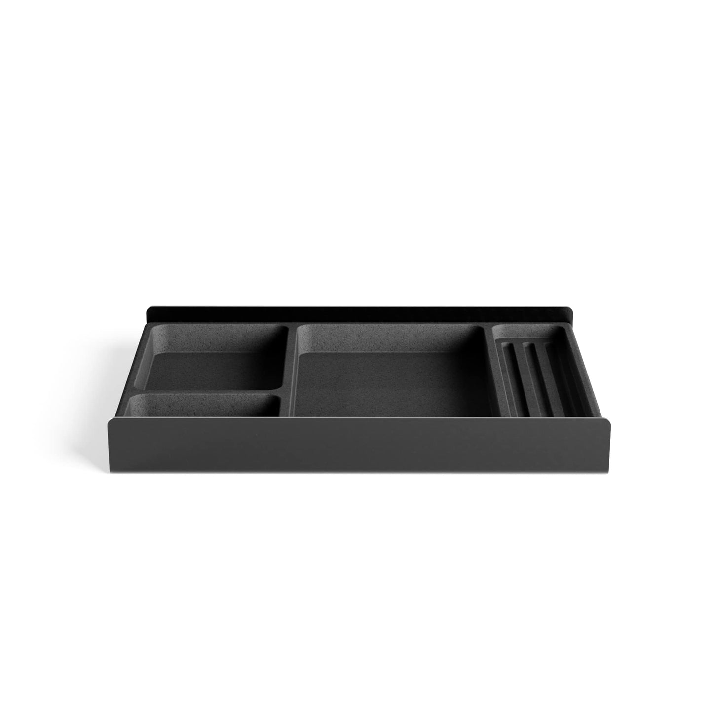 Raico Desk Shelf Tray Drawer Organizer with Compartments for Monitor Stand System Metal & Cork Accessory Tray for Cockpit Setup | Black