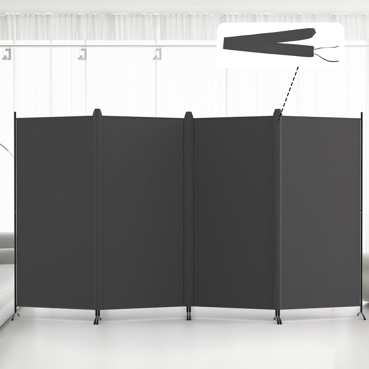 Kokorona 4 Panel Room Divider, 6FT Tall Folding Privacy Screen Wall Dividers, Portable Privacy Screen Freestanding Room Divider for Room Separation, Included - Cover Strips, Grey, 136''W x 71''H