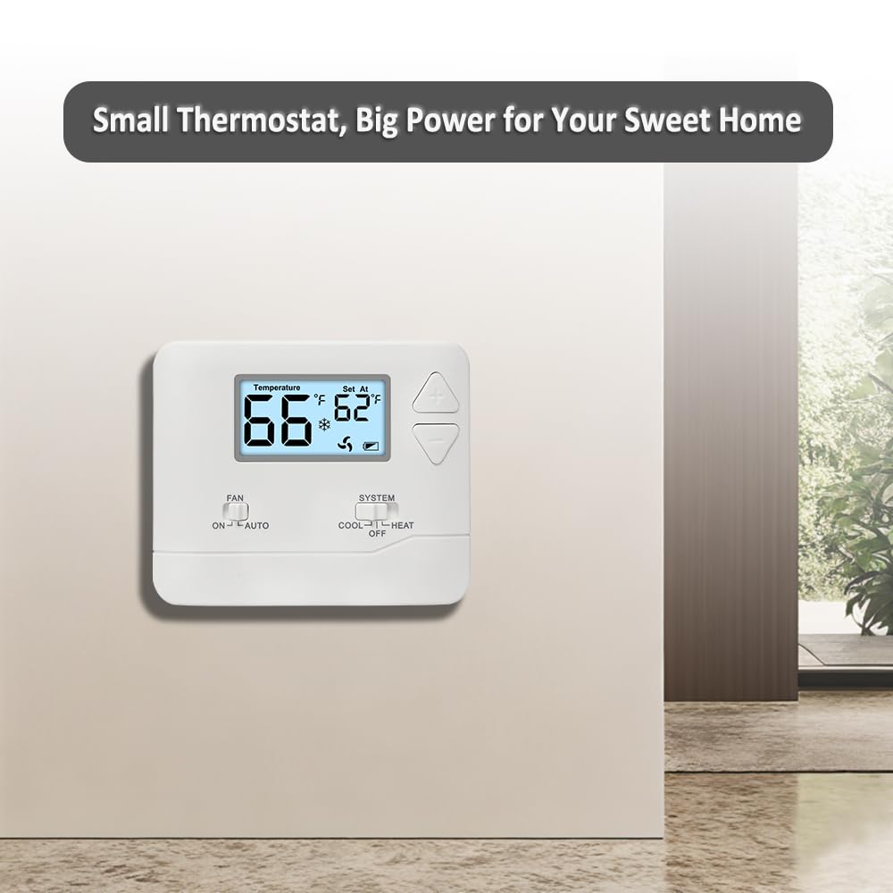 NonProgrammable Thermostat for Home, Digital Energy-Saving Thermostat,Single-Stage Systems, 1 Heat/1 Cool, Easy DIY Install, White Backlight