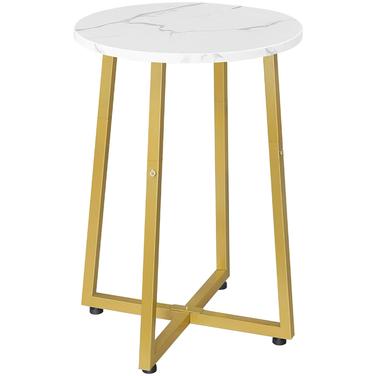 HOOBRO Side Table, Round End Accent Table with Sturdy Metal Pedestal, 15.7" Round Nightstand, for Living Room, Bedroom, Balcony, Office, Marble and Gold DM95BZ01