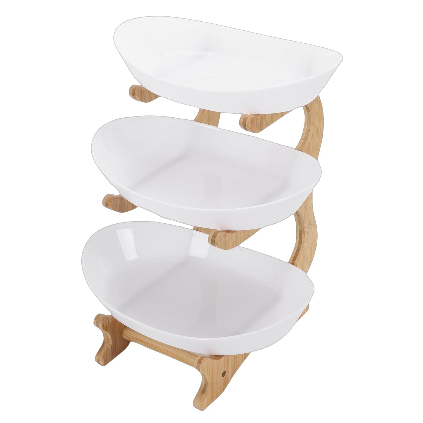 Aqur2020 Wooden Fruit Stand, 3 Tier Rustic Fruit Basket Holder with Large Capacity, Multi Layer Serving Tray, Sturdy Wood Base Snack Rack for Home Kitchen Party Table (White)