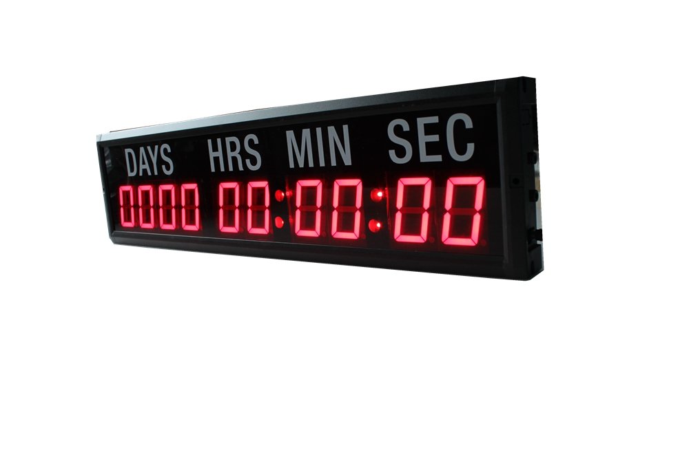 AZOOU 2.3-Inch 10 Digits Red LED Timer Countdown/Up Wall Mounted Clock with Days Hours Minutes Seconds