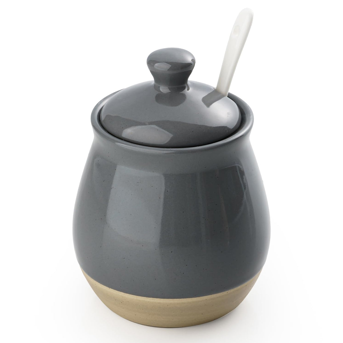 famiware Milkyway Sugar Bowl with Lid and Spoon, 10oz Ceramic Sugar Jar/Pot/Dispenser for Salt, Condiments, Spice, Seasonings, Sugar Container for Coffee Bar, Home, Kitchen, and Countertop, Dark Gray