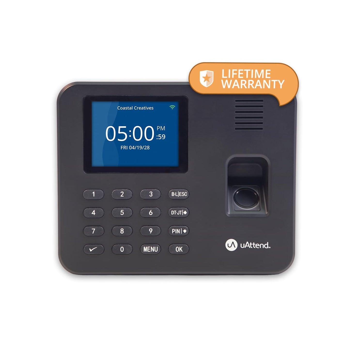 uAttend RE2000 Biometric Time Clock for Employees – Fingerprint + PIN Punching, Wi‑Fi Cloud Time & Attendance System with Offline Storage, Payroll-Ready – Small Business Time Tracking