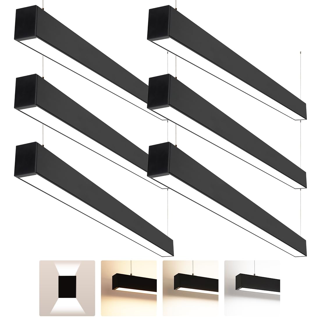 4FT Linkable LED Linear Light, 50/45/40/35/30W Adjustable, 3000K/4000K/5000K Selectable Linear Lighting Fixture, 0-10V Dimmable Architectural Hanging Office Shop Light for Gym Retails, ETL 6Pack