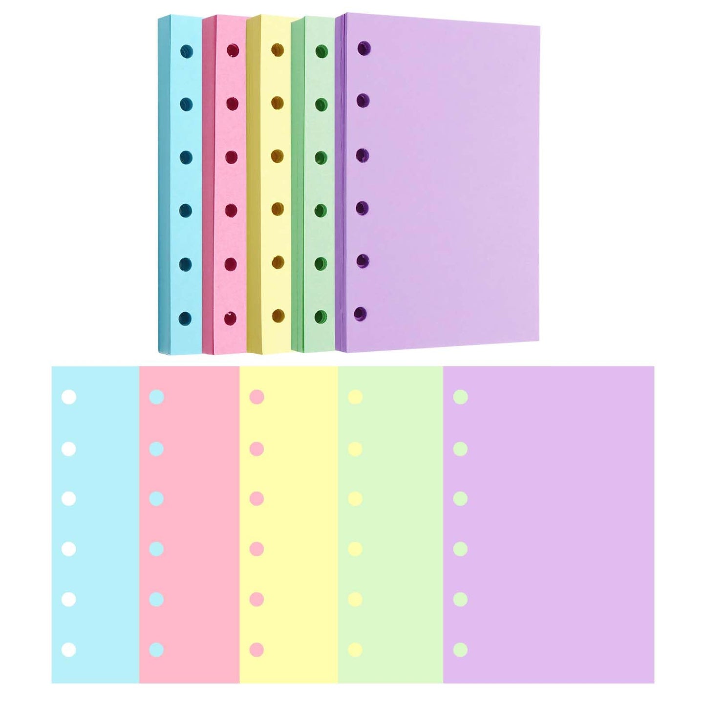 AxeWoodz A7 Colorful Refill Paper 250 Sheets Blank Loose Leaf Papers 5 Light Colors 6 Hole Notebook Refills 6 Ring Binder Filler Paper