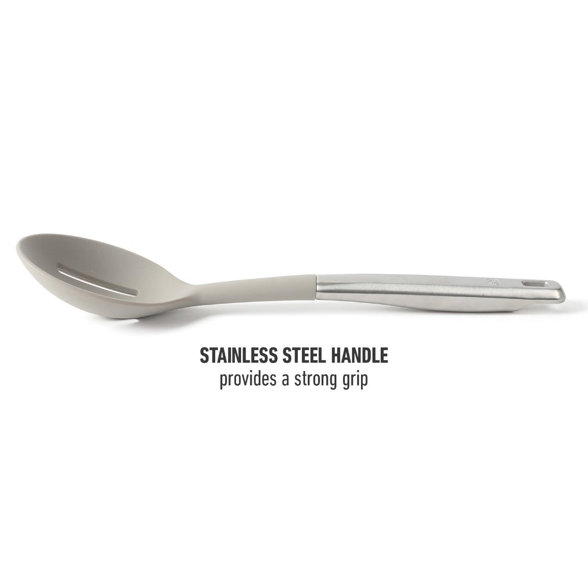 Calphalon Prime Stainless Steel Slotted Kitchen Spoon/Skimmer W/Taupe Silicone Head