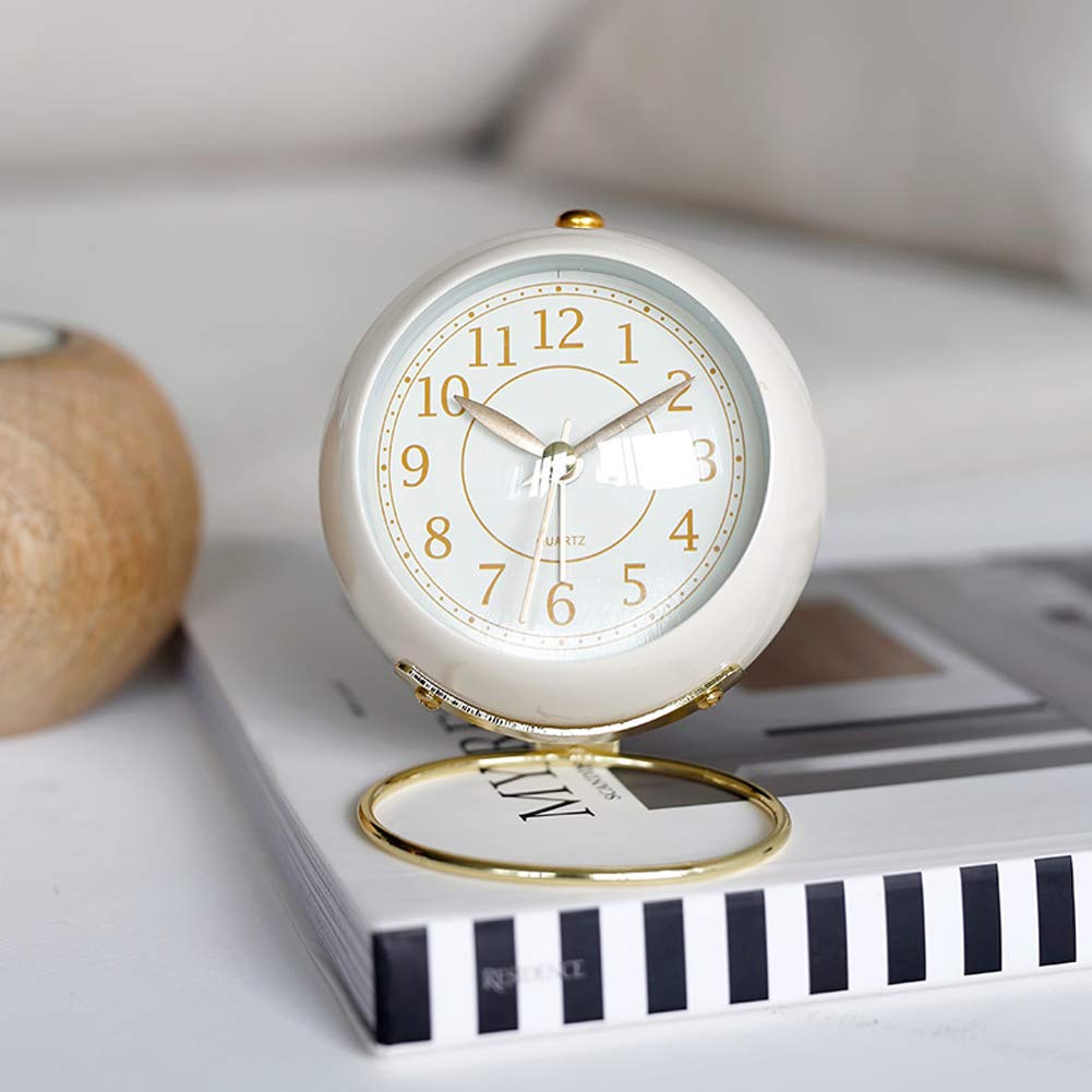 SHISEDECO Small Tableclocks Classic Non-Ticking Tabletop Alarm Clock with Backlight, Battery Operated Astronaut Deskclock with HD Glass for Living Room Bedroom Bedside Indoor Decor (White)